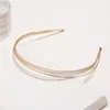 Gold Hair Hoop Women Headbands Wavy Band Headdress Golden Headband Wide Non Wedding Bling Party Headpiece Ladies Bridal Metal