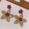 Brincos de Moda Fashion Flor Flor Trendy Red Cubic Zirconia American Wedding Party Jóias Drop Jóias para Mulheres Presentes E-399