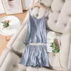 Women's Sleepwear 123 Ladies Pajama Set Cute Solid Pattern Silk V Neck Sexy Pijama Satin Night Home Suits Wear Sleeveless Top And Shorts