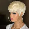 Syntetiska peruker debut 613 Honey Blonde Color Wig Short Wavy Bob Pixie Cut Full Machine Made Human Hair Wigs With Bangs for Black Women Remy 230227