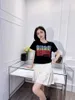 Designer Nouvelles femmes T-shirt Chemise Famille Haute Qualité 2023 Printemps / Été Style Heavy Duty Rainbow Perles Double Ombre T-shirt à manches rondes pour femmes