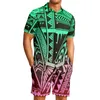 Fatos masculinos Polinésio Tribal Tongan Totem Tatuagem Tonga Imprime Mens Estilo Lapela Conforto Respirável Manga Curta Shorts Azul Terno Esportivo