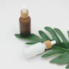 Frosted Amber White Glass Dropper Bottle 15ml 30ml 50ml with Bamboo Cap 1oz Wooden Essential Oil Bottles Opttk