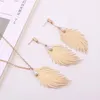 Necklace Earrings Set Design Antique 2 Colors Metal Feather Long Earring For Women Luxury Party Jewelry