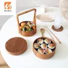 Geschirr-Sets im japanischen Stil, handgehaltene Bento-Box aus massivem Holz und Picknick-Mittagessen im japanischen Stil, Retro-Antik-Multi-Layer-Sushi