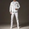 Simple White Tracksuits Bussiness Casual 2pcs Men's Pant Sets Spring Long Sleeve Denim Jacket and Jeans Fashion Slim Couple Jeans Set