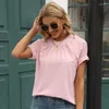 Damenblusen Casual Solid Jacquard Chiffon Shirt Für Frauen 2023 Sommer Lose Kurzarm Pullover Elegant O Neck Tops 25184