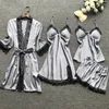 Suknia sutowa damska szorty koronkowe szorty szatowe szaty nocne stroje Kobiety 4 -częściowy zestaw piżamy