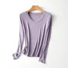 Women's T Shirts 2023 Autumn Mercerized Wool Women T-shirt V-Neck Soft Long Sleeve Casual Bottoming Tops