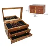 Jewelry Pouches Wooden Organizer Box With Lock 3 Layer Vintage Storage Necklace Bracelet Earring Ring Wedding Birthday Gift
