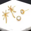 Stud Earrings FLOLA Copper Zircon Palm Tree For Women CZ Rhinestone Round Ear Studs Gold Plated Jewelry Gifts Ersa230