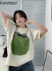 Kvinnors t-shirt korobov koreanska y2k kläder vintage knitväskor kort hylsa skörd toppar svart kort ärm t-shirts lös mode camisetas 230426