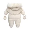 Rompers Winter Baby Jumpsuit Thick Warm Infant Hooded Inside Fleece born Boy Girl Overalls Outerwear Kids Snowsuit 231124