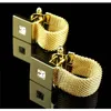 Manschett länkar GoldColor Cufflinks Golden Color Square Crystal Novel Design Sale Copper Material Manschettknappar Whoelsale Retail 230425