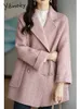 Misturas de lã feminina Yitimoky entalhado casaco feminino outono inverno 2023 moda escritório senhoras manga longa jaqueta solta casual duplo breasted casacos 231124