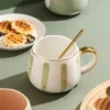 Canecas 380ml Nordic Criativo Cerâmica Xícara de Café Casa Caneca de Leite de Água Linha de Ouro com Handgrip para Casais Presente de Chá 231124