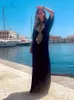 Maillots de bain pour femmes élégant brodé à manches courtes Street Wear Maxi robe longue caftan bleu tunique femmes plage porter maillot de bain couvrir Q1335 230425