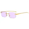 Lunettes de soleil mode Vintage sans monture carré femmes hommes concepteur voyage conduite métal petites lunettes de soleil femme UV400