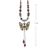 Цепочки для женщин, ожерелье, китайский винтажный керамический кулон в виде бабочки, длинная цепочка для свитера, аксессуар с кисточкой Hanfu