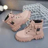 Boots Autumn and Winter Girls Ankle Fashion Nonslip Boys Pu Leather Kort barn Korea Fall Toddler Girl 231124