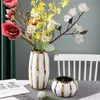 Vases Ceramic White Gold Vase Modern Simple Home Decoration Flowerpot Phalaenopsis Basin with Flower Arrangement 231124