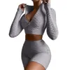 printemps femmes vêtements survêtements tenues de yoga sweat à manches longues et shorts deux pièces ensembles outwork haute strech sportswear casual fitness course su a9AY #