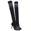 Boots Summer 826 Knee Woman Shoes Rhinestone Pointed Toe Sexy Heels Plus Size 43 Thigh High Sock Botas De Mujer 231124 a