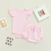 Set di abbigliamento FOCUSNORM 4 colori estate neonate ragazzi vestiti 2 pezzi 0-24 m volant manica pagliaccetto solido top pantaloni elastici in pizzo