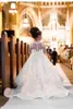 Adorable White Ball Gown Flower Girl Dresses Princess Sheer Long Sleeves Appliques Jewel Neck Toddler Birthday Party Dress Gowns