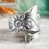 Cluster-Ringe, antik, hohl, silberfarben, Sonnenblumen-Fingerring für Frauen, Boho, Vintage, verstellbar, Alltagskleidung, Zubehör, Party-Schmuck