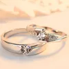 Anneaux de mariage 2 pièces cuivre plaqué argent redimensionnable cristal bague de fiançailles Couple amoureux hommes femmes doigt Bijoux Bijoux en gros