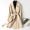 Misturas de lã feminina outono feminino casacos turn down collar midi comprimento casaco de lã com cinto veste femme topos abrigo mujer 231124
