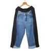 Capris 220528 Korean Style New 2022 Women Fashion Denim Patchwork Pleated Straight Chiffon Wide Leg Pants Women Loose High Street