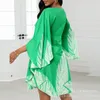 Casual Dresses Leaf Print Ruffles Sleeve Ruched V-Neck Dress Women Sexy Spring Summer High Waist Party Mini