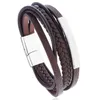 Charm Bracelets Fashion Casual Stainless Steel Black Brown Bracelet Retro Cuff Leather Bangle For 20.5/22.5 Wristband Vintage Punk Jewelry