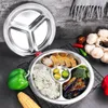 Plates 2pcs 24x24x3cm Stainless Steel Round Serving Tray Divided Dinner Home Dinnerware Canteens Lunch Dishes Container