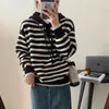 Women's Sweaters Black-and-white Striped Hooded Pullover Autumn And Winter 2023 Wear Loose Lazy Wind Sweater Tops Women.