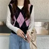 Sweaters de mujeres Mujeres Pulteras en V suéter 2023 Rhombus Chaleco suelto Chaleco Mujeres Cárdigan