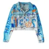 European Fashion Brand Graffiti Printed Denim Jacket for Women in the Autumn of 2023, with New Design and A Heavy Industrial Letter Short