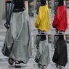 Skirts Women Skirt High Waist Solid Color Cotton Blend Large Hem Pocket Maxi Streetwear For PartySkirts