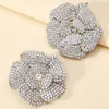 Stud Earrings Romantic Sweet Metal Flower Floral Full Rhinestone Big For Women Trend Luxury Design Fairy Wedding Party Jewelry