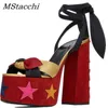 Nxy Sandalen Mstacchi Damen High Platfrom Chunky Heels Schuhe Sommer Peep Toe Ankle Strap Party Sandalia Feminina 230406