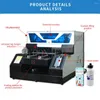 شاشة تعمل باللمس A4 UV Printer DTG Tshirt آلة طباعة النسيج النسيج مع مجموعة حبر هدية لزجاجة علبة معدنية خشبية القلم المعدني