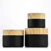 Black frosted glass cosmetic jars with woodgrain plastic lids PP liner 5g 10g 15g 20g 30 50g lip balm cream containers Wfbqj