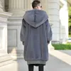 Manteau Long en fausse fourrure pour hommes, surdimensionné, ample, veste à capuche en lapin, poches de grande taille, fermeture éclair, épais et chaud, pardessus Xlong d'hiver 231124