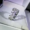 Cluster Ringe Stilvoller super schimmernder Paarring für Frauen Fouble Crown 2PC zweiteilige Prinzessin voller Diamant versilberter Bankettschmuck