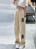 Capris Qweek Gothic y2k beige joggers joggers vrouwen Harajuku streetwear brief hoge taille broek hiphop oversized wide been broek