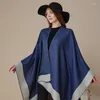 Foulards Femmes Hiver Rayé Bordure Poncho Capes Dames Solide Couverture Réversible Écharpe Châle Femelle Garder Au Chaud Split Pashmina Wraps YK101