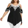 Toppar 5xl plus size tops kvinnor spets lapptäcke t shirt sommar sexig off axel casual oregelbundna ruffles t skjortor lösa damer vik tee