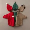 Zestawy odzieży Koreańska wersja INS Baby Christmas Suit Zimowy kombinezon z pluszowym i gęstym kreskówkowym czapką z długim rękawem